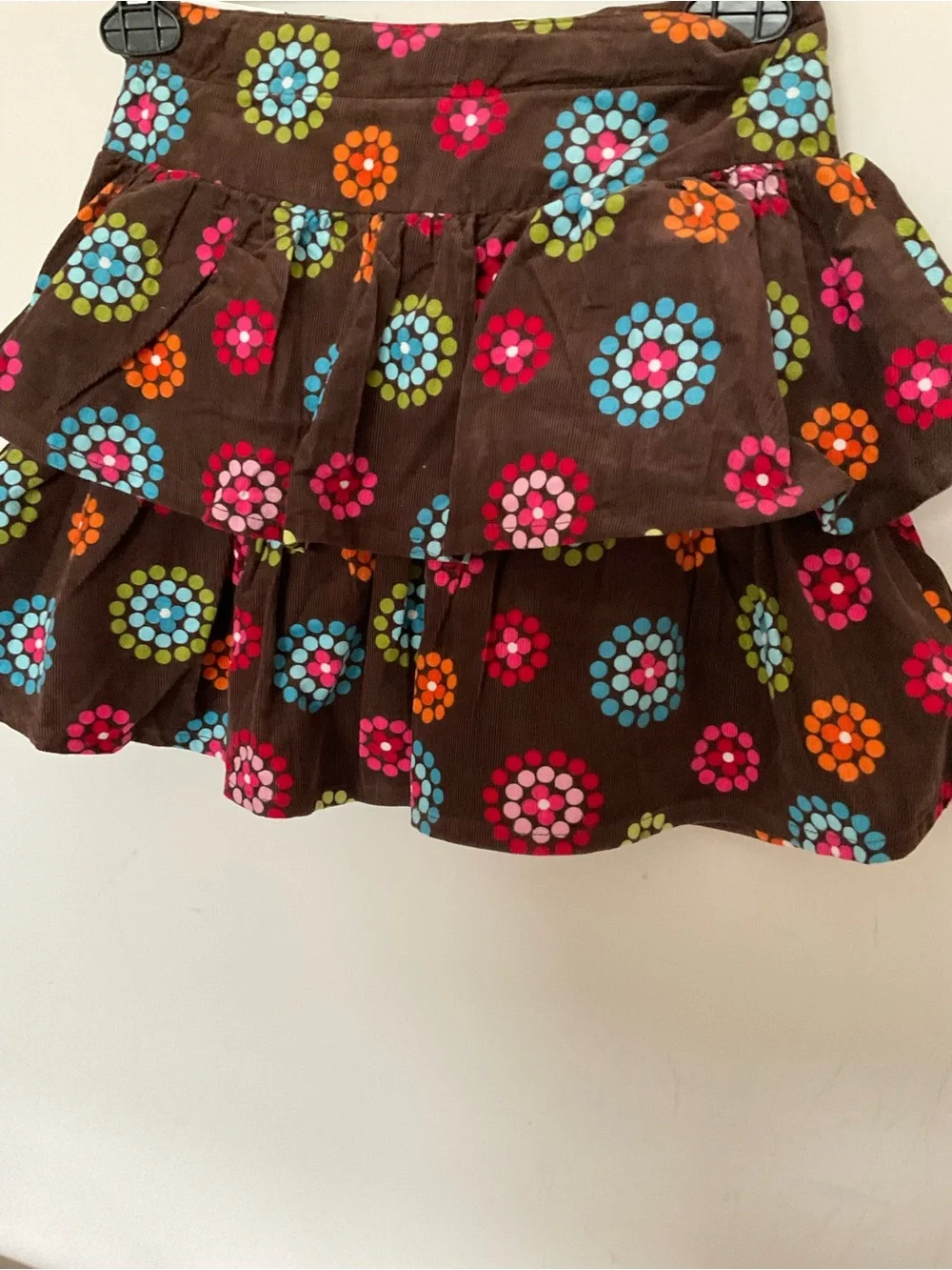 Gymboree Brown Tiered Skirt with Multicolor Floral Dots - Size 7